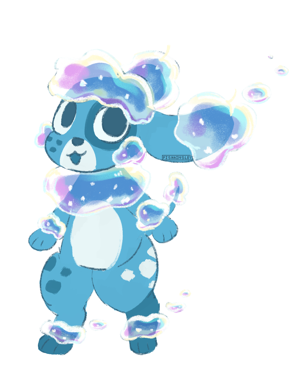 a blue andthro poodle. the fur is made of bubbles