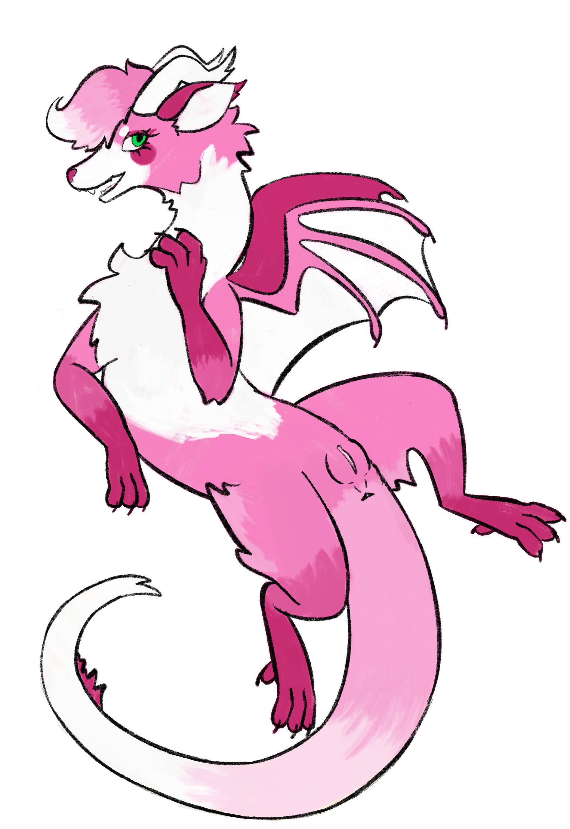 a drawing of a pink dragon presenting her pussy