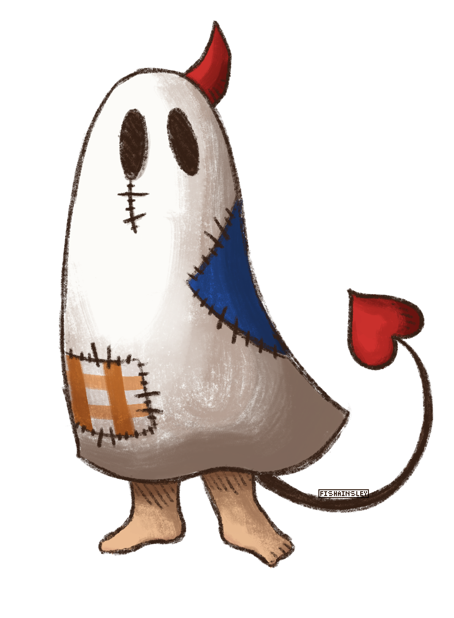 a drawing of a childlike figure wearing a sheet to look like a ghost