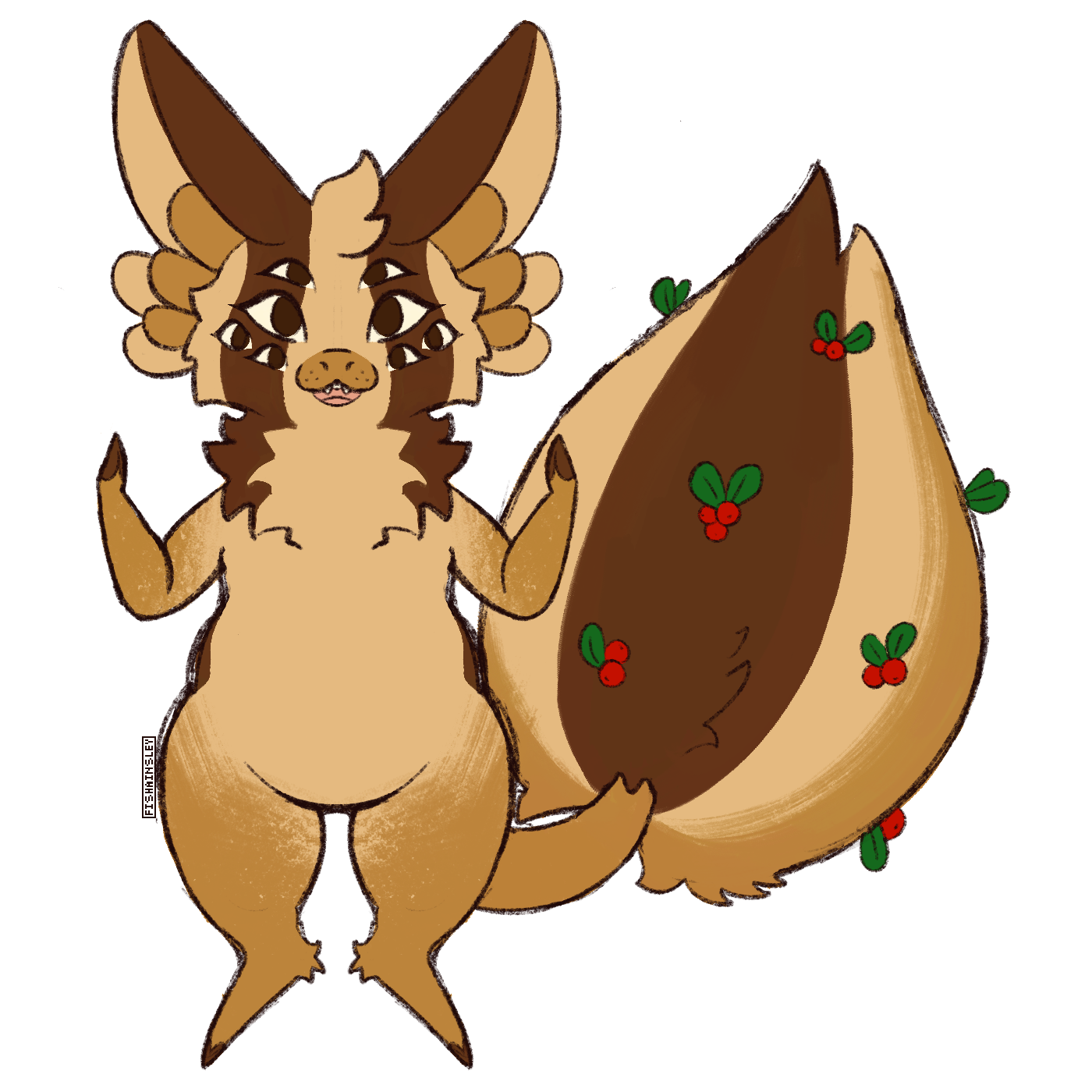 A fruit bloom (anthro chibi dragon) with a wolf spider and cranberry inspired design
