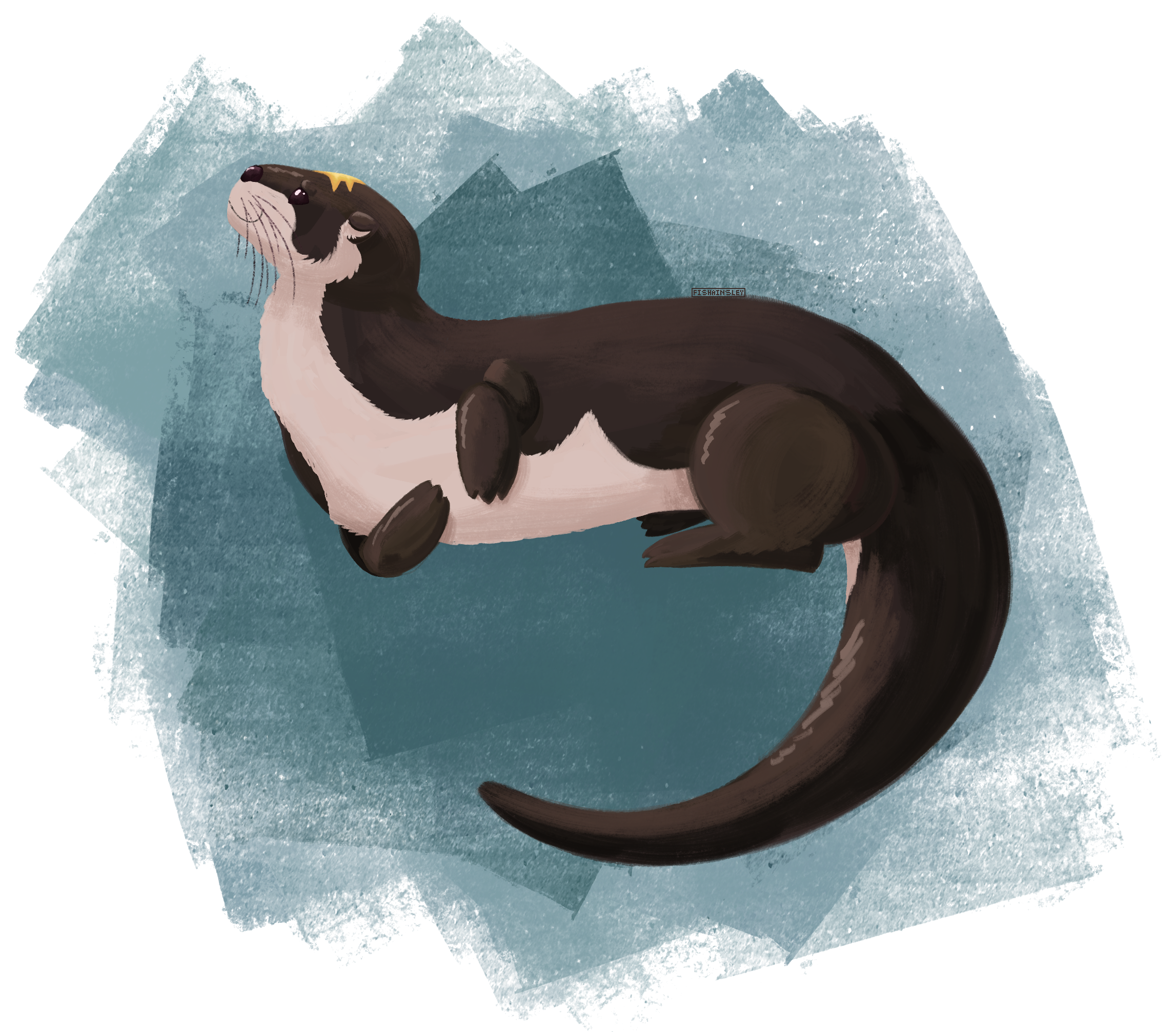 A drawing of a north american river otter lounging about. 