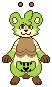 a gif of a pixel ferret-cicada looking at the viewer, smiling, and bouncing subtly.